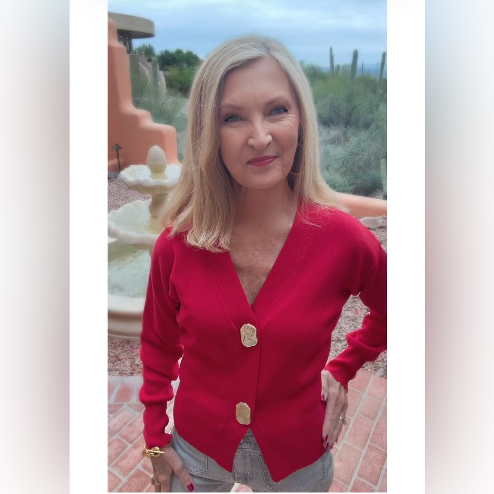 NWT Red Sweater with Button Detail-S - Picture 9 of 17